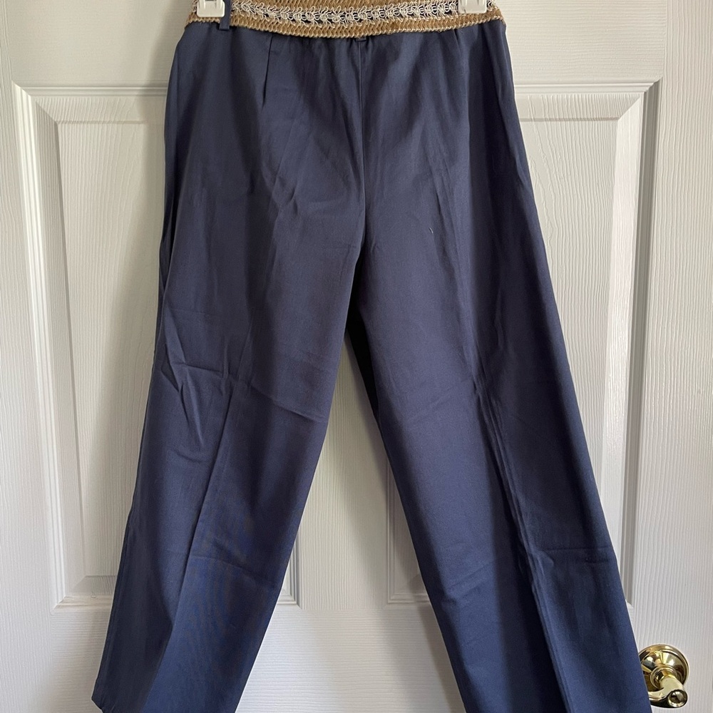 NWT Briggs New York Blue Ankle Cropped Pants With Belt Classic Style - Picture 4 of 9